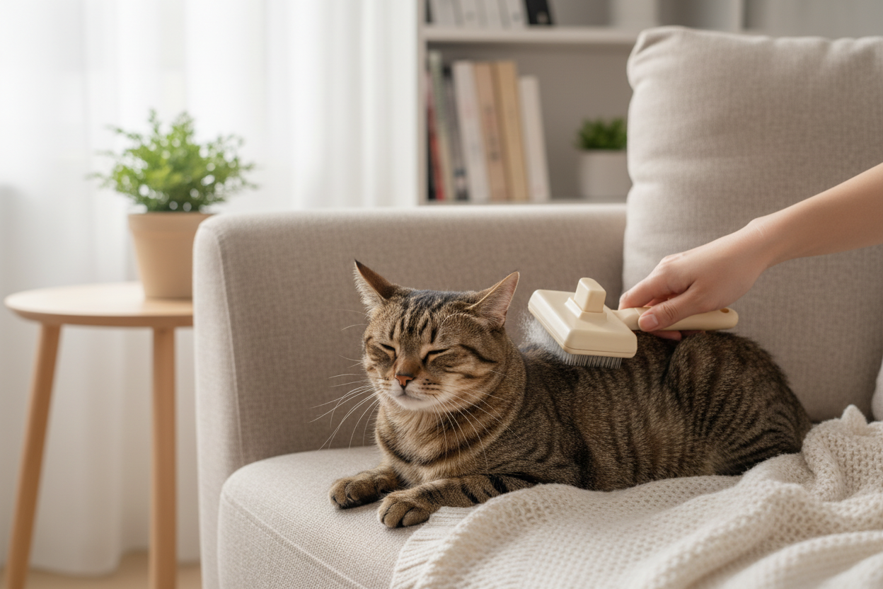 Cat grooming lifestyle shot