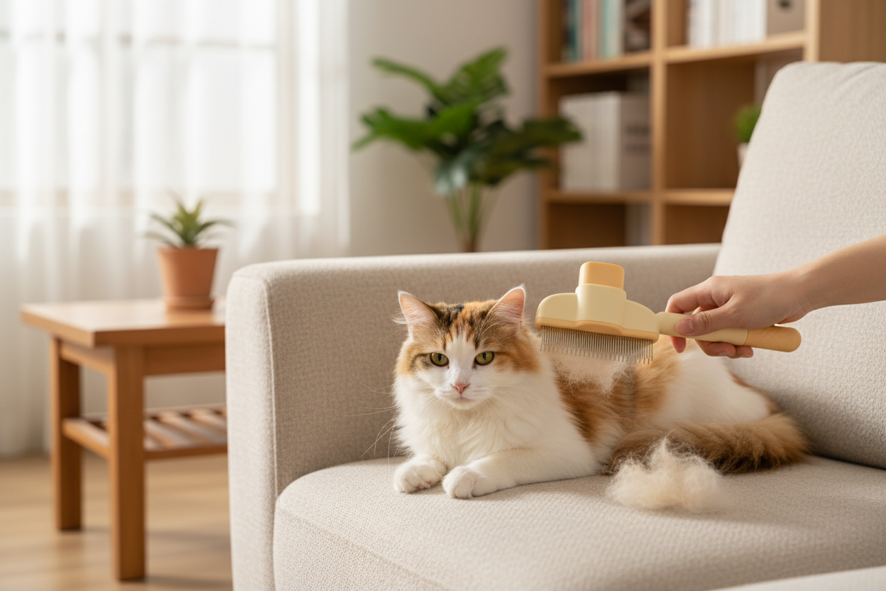 Cream brush grooming cat